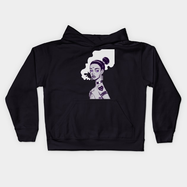 Smoker Moon Kids Hoodie by Yadoking